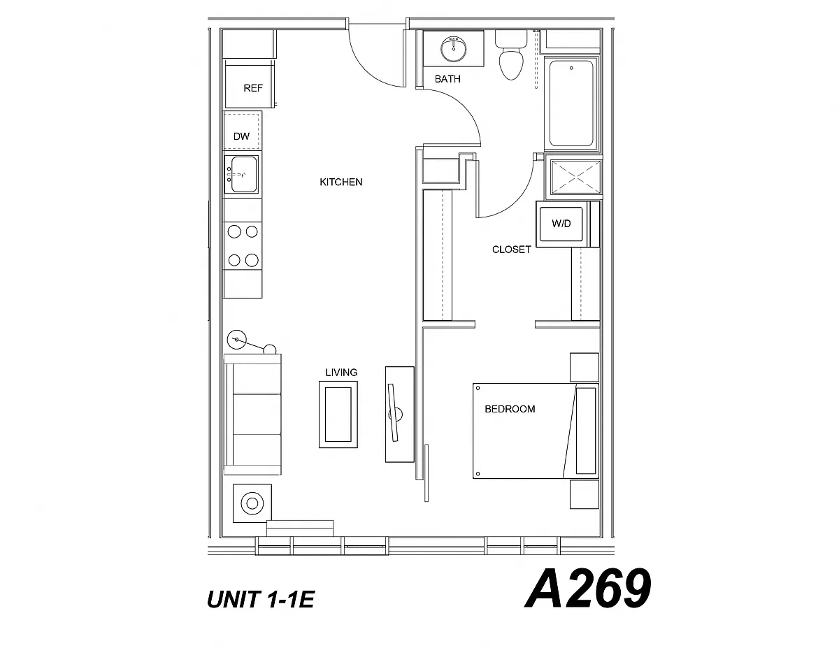 Floor plan One Bed One Bath E