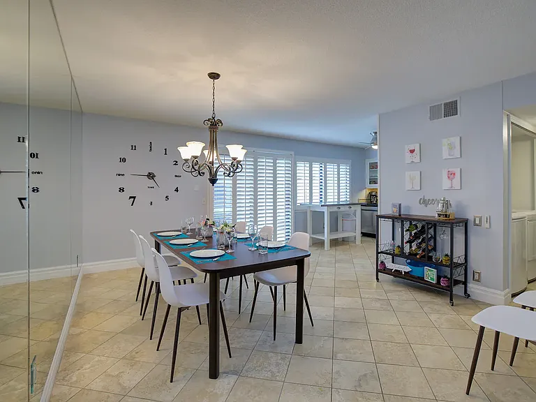 Large dining area. Table seats 8 people.