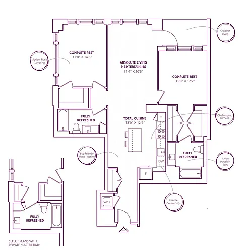 Floor plan 2 Bed - 2 Bath | B19