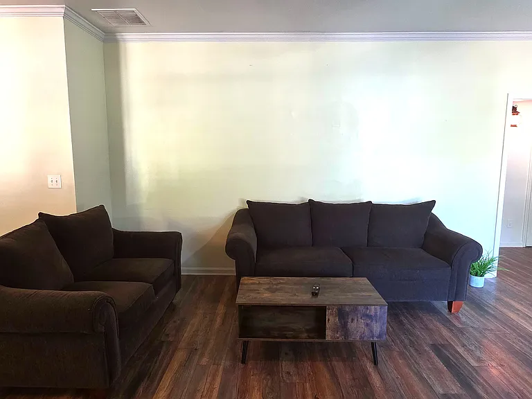 Shared space - Spacious living room with couches, TV, coffee table, sofa bed and dining table