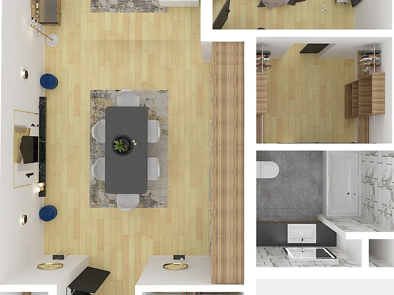 1 Bedroom 1.5 Bathroom A, B Floorplan Diagram
