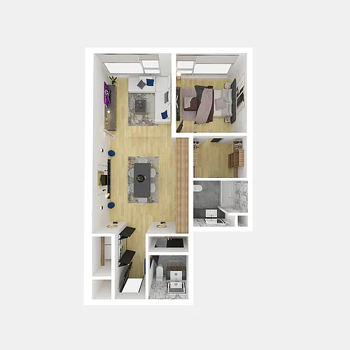 Floor plan 1 Bedroom 1.5 Bathroom A, B