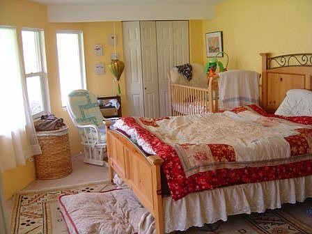 the bedroom looking out to the back yard