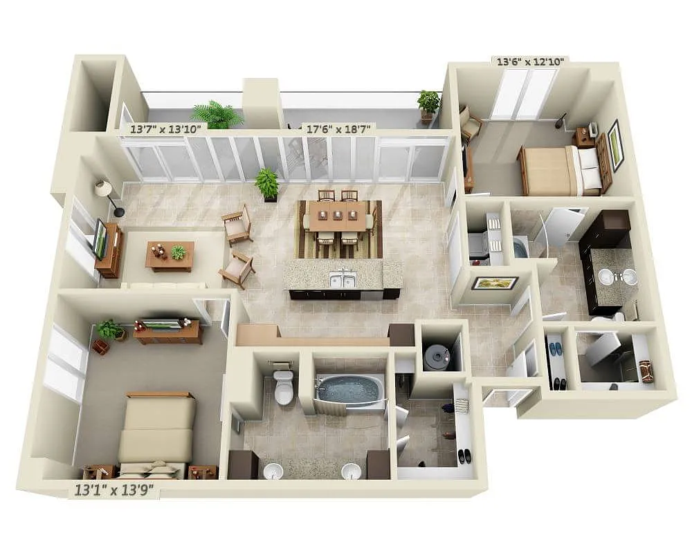 Floor plan Two Bedroom Penthouse B2K-PH