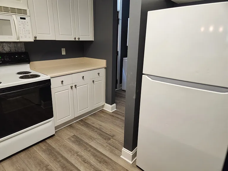 Kitchen with doorway to W/D and Backdoor