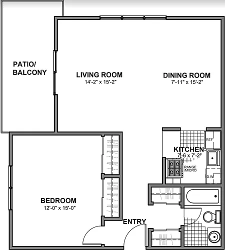 Floor plan Buckingham - 1 bed/1 bath