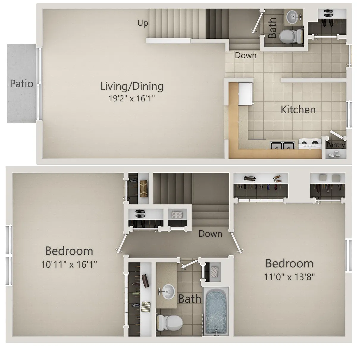 Floor plan 2 bedroom Townhome