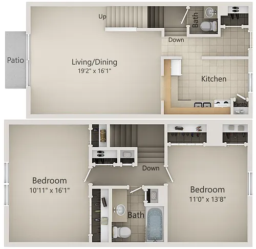 Floor plan 2 bedroom Townhome
