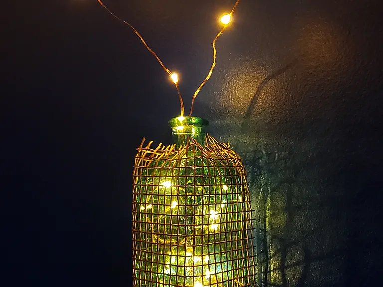 Custom LED art lighting by owner in bedroom.