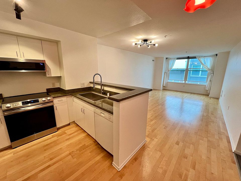 Kitchen and living room.