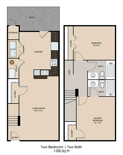 Floor plan 2 Bedroom 2 Bath