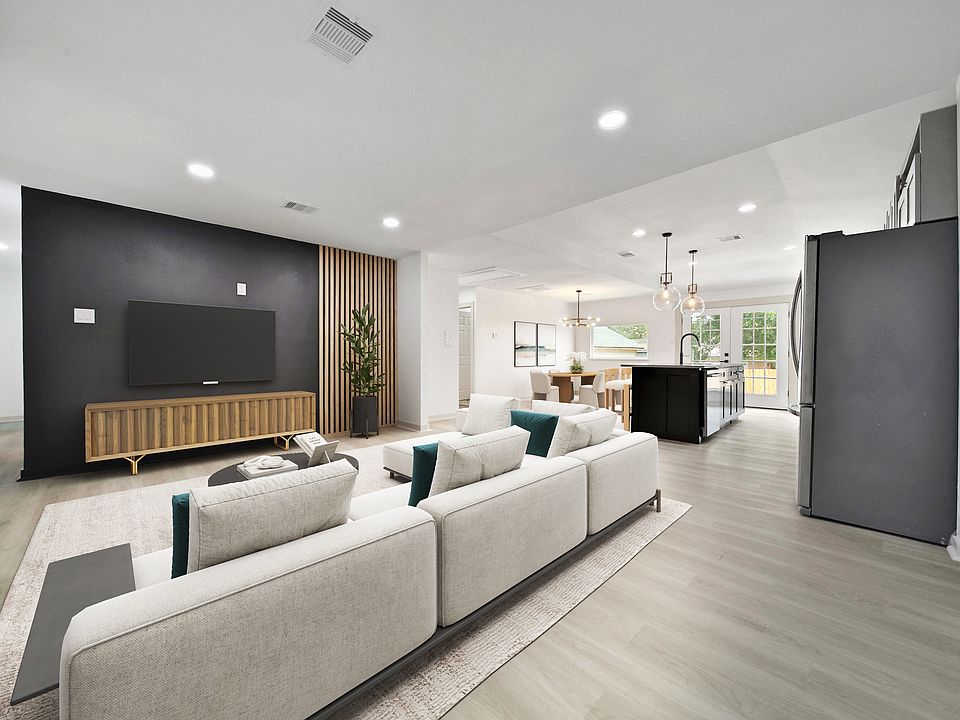 Living room with Slat wood Accent wall