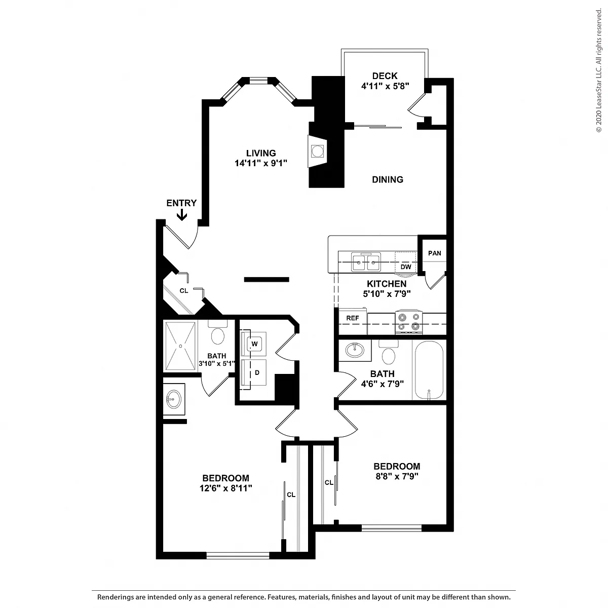 Floor plan 2x2 Large Renovated