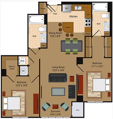 Floor plan 2 Bedroom, 2 Bath - B2