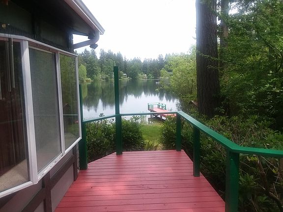 View of lake and dock from deck.