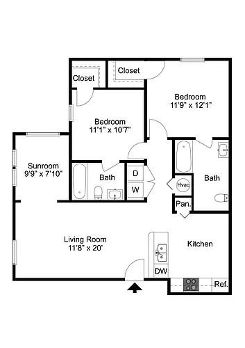 Floor plan 2 Bedroom (Sunroom Optional)