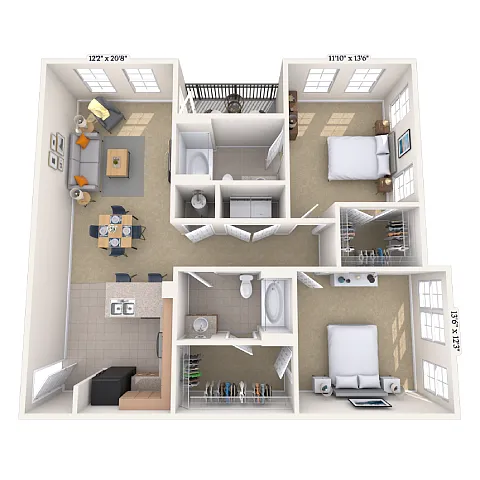 Floor plan Traditional 2x2 1042-1323 SF