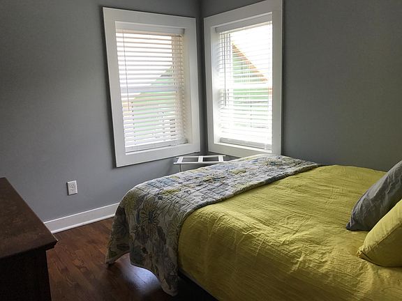 Queen bed and dresser. Regular sized closet in this room.