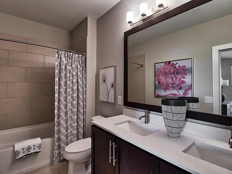 Luxurious bathrooms with dual vanities and soaking tub
