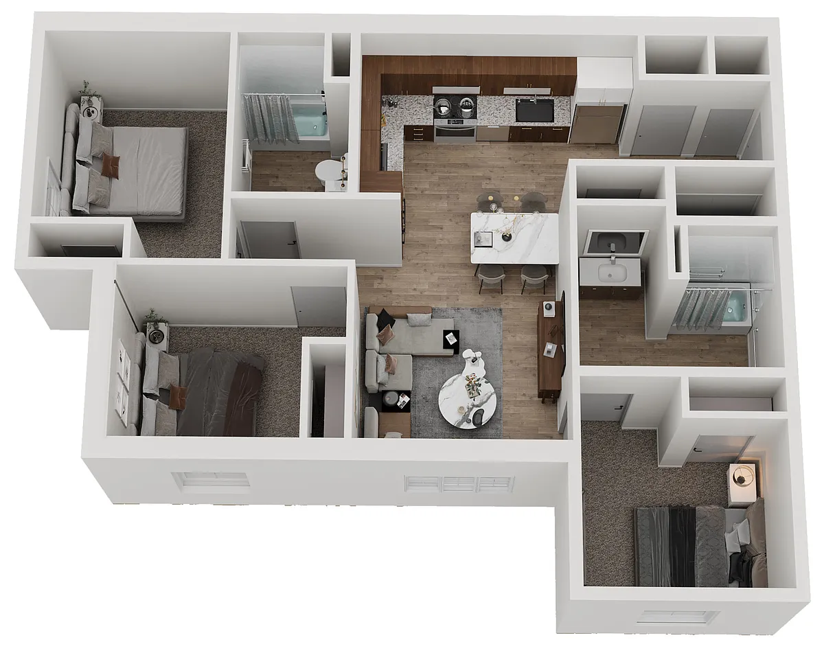 Floor plan Three Bedroom - 60 Percent AMI