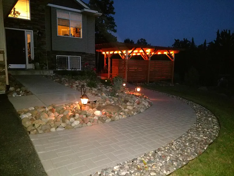 Pathway from driveway to walk out basement