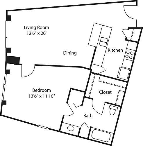 Floor plan One Bedrom 810