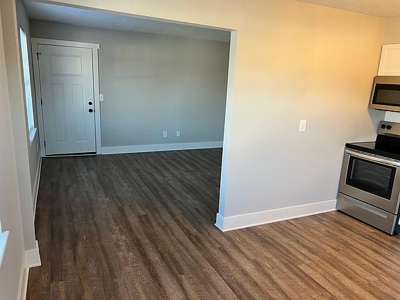 View from front door into kitchen and living area