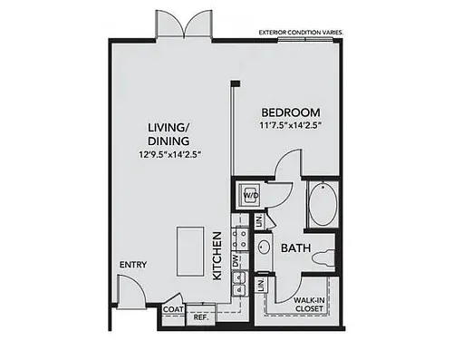 Floor plan A1 - 1 Bedroom, 1 Bath
