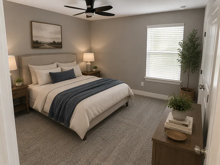 Bedroom 4 upstairs. Virtually staged to show furniture.
