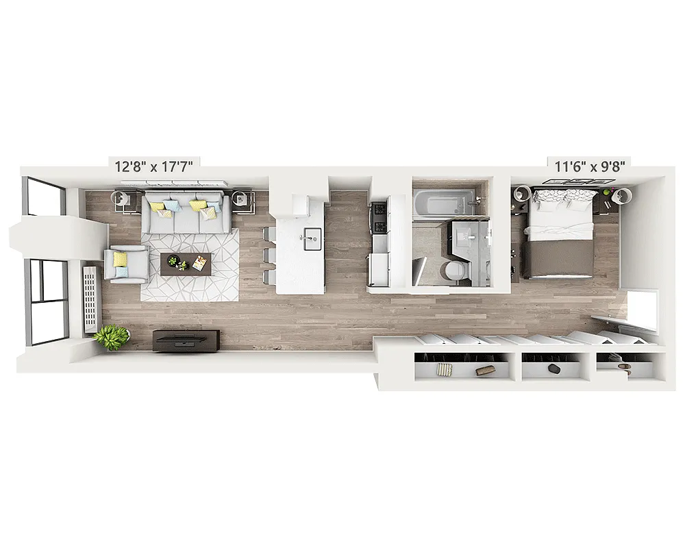 Floor plan Studio w/Alcove Q