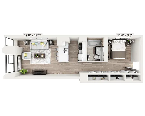 Floor plan Studio w/Alcove Q