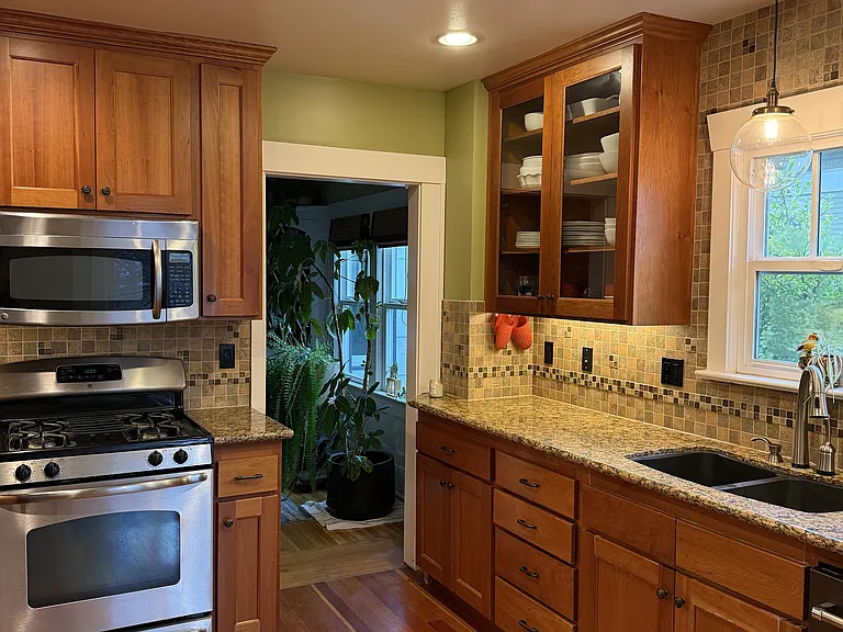 Kitchen with stainless steel appliances