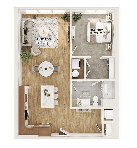 Floor plan 1 Bed/1 Bath Den-A1D