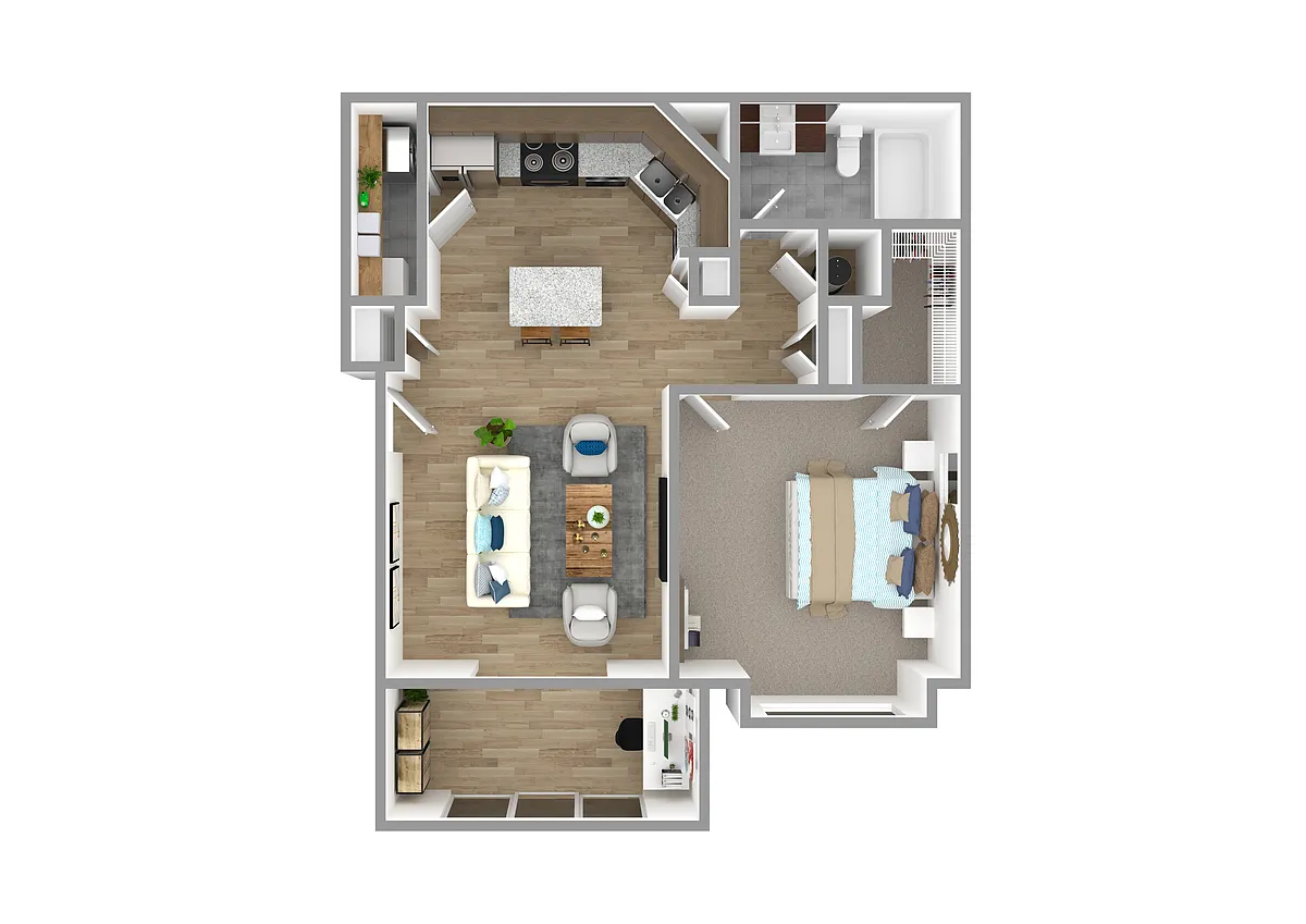 Floor plan A2 Piedmont - 1 Bedroom, 1 Bathroom