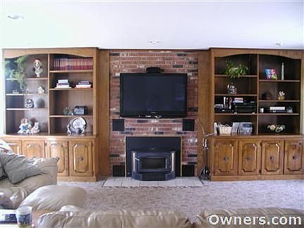 Large Family Room with built-in cabinets