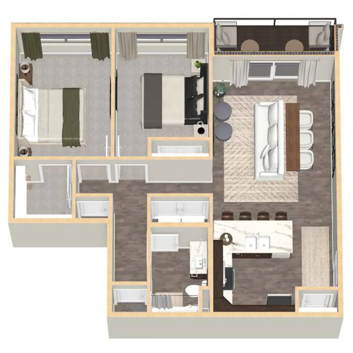 Floor plan 2 Bed, 1 Bath C3