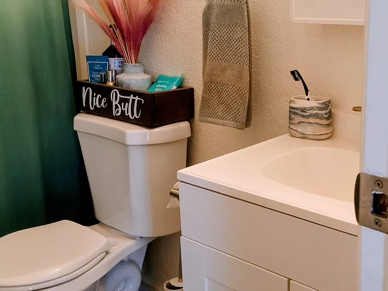 The bathroom with decor. :)