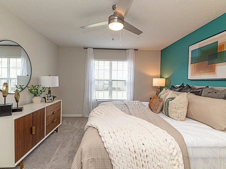 Cozy bedroom with carpet