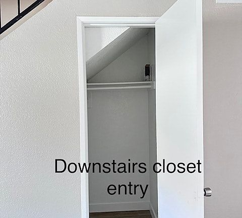 "Convenient downstairs storage closet."