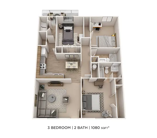 Floor plan Three Bedroom 2 Bath