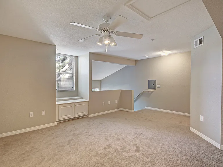 Lush carpeting in the lofted areas