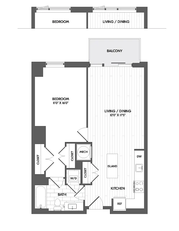 Floor plan 1 Bed/1 Bath-1H