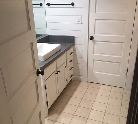 Shiplap walls in bathroom