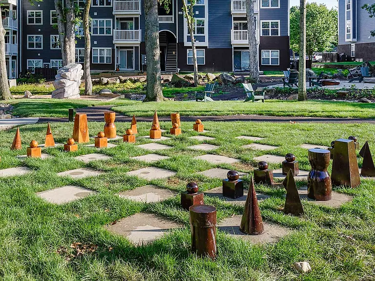 Play a game of giant chess while enjoying the lush landscaped courtyards