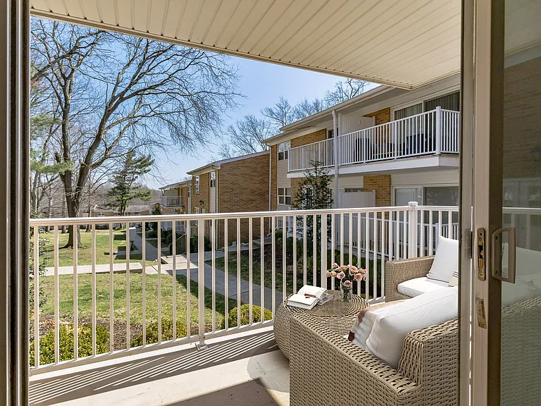Elevate your lifestyle at Eagle Rock Apartments at North Plainfield. This spacious balcony offers serene views and a perfect spot to unwind. Enjoy the blend of comfort and nature right at your doorstep. Schedule your visit today!
