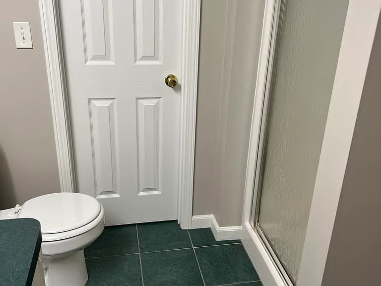Basement finished bathroom with shower.