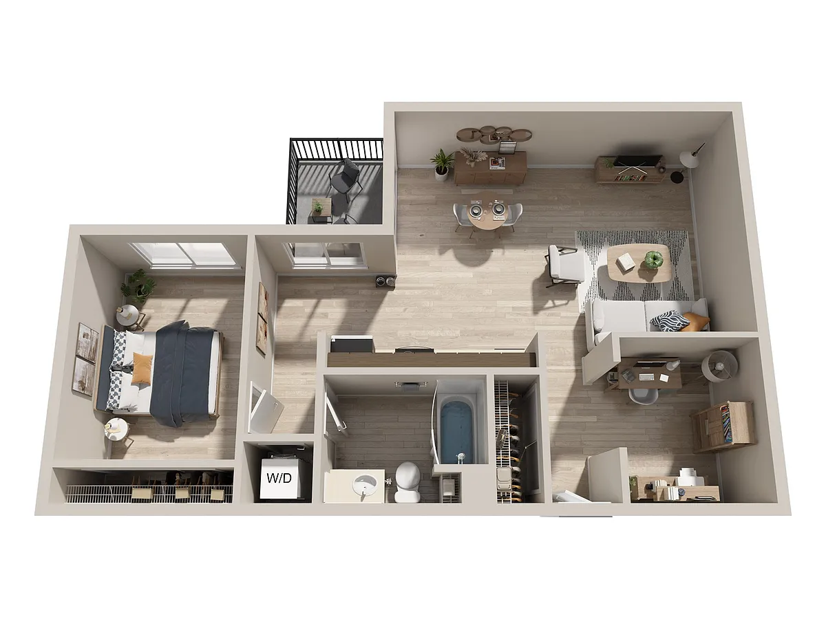 Floor plan 1bd 1ba Den J