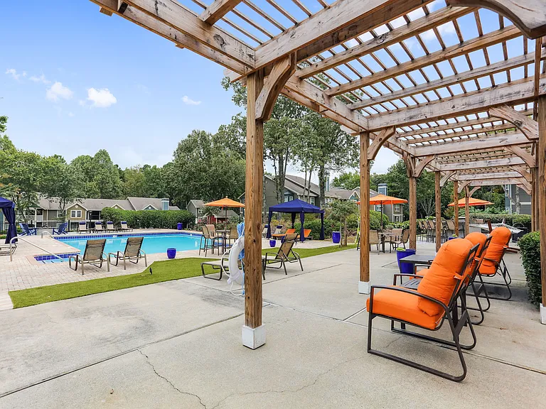 Covered outdoor seating area.