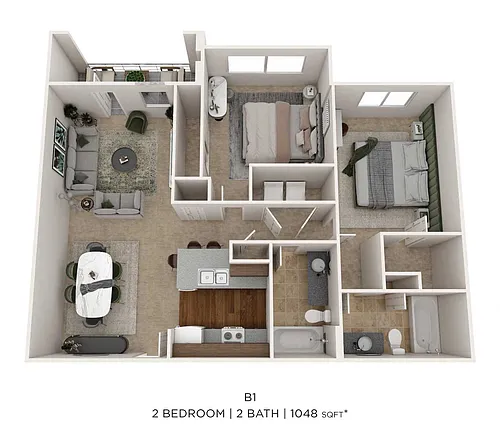 Floor plan Two Bedroom 2 Bath-1048 sqft