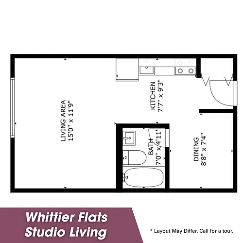 Floor plan Studio, Income Restrictions, 2611 Pleasant
